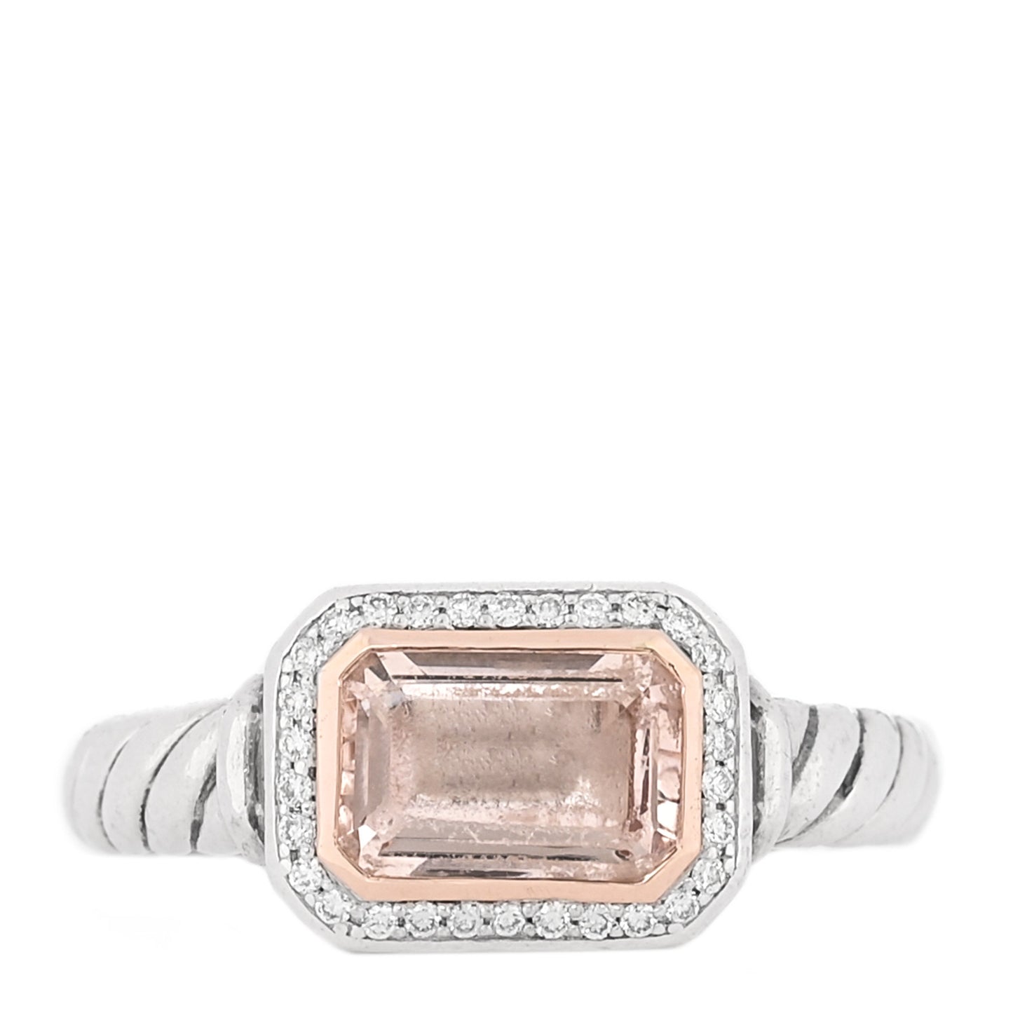 Sterling Silver 18K Rose Gold Diamond Morganite 9mm Novella Ring 56 7.75