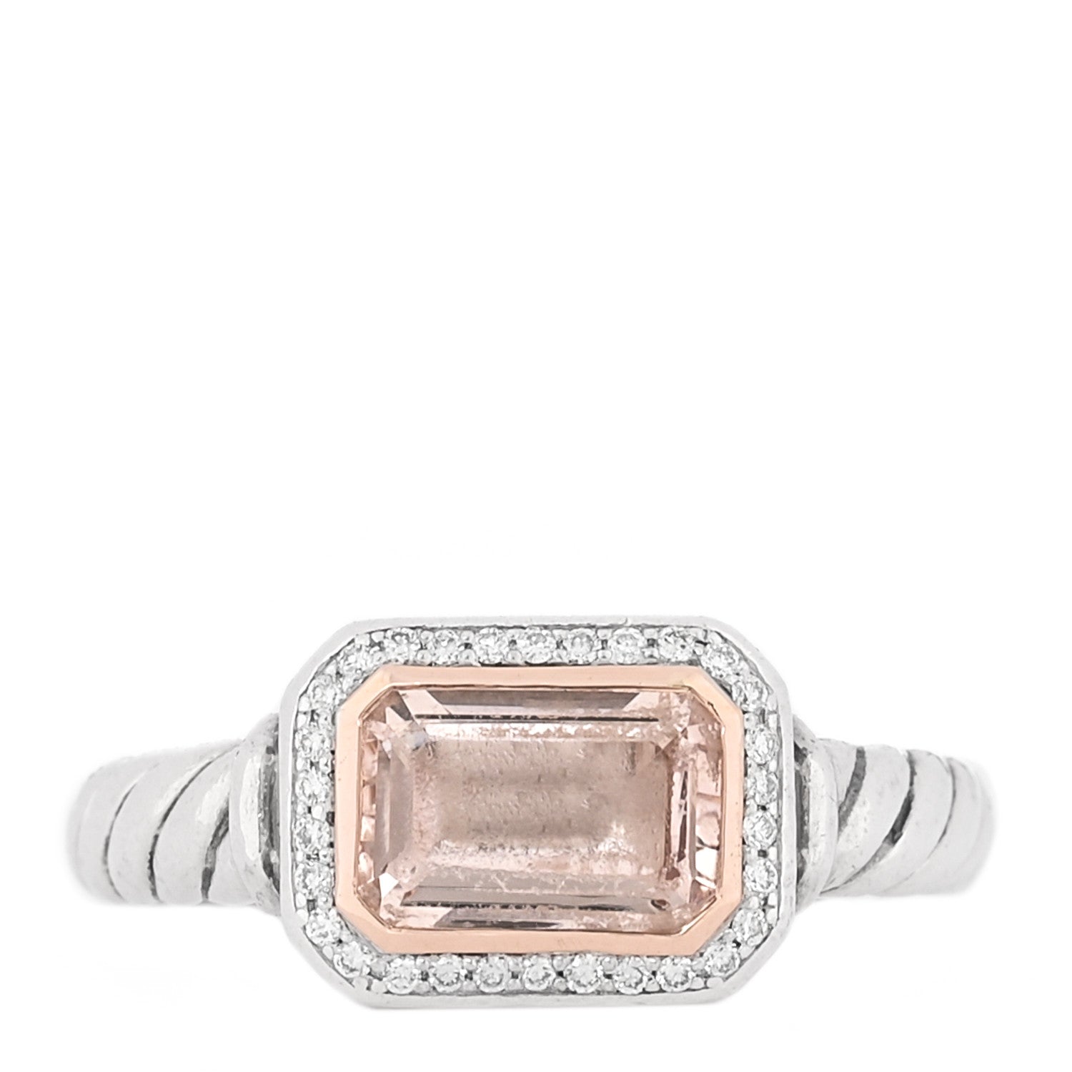 David Yurman Sterling Silver 18K Rose Gold Diamond Morganite 9mm Novella Ring 56 7.75 1 of 5