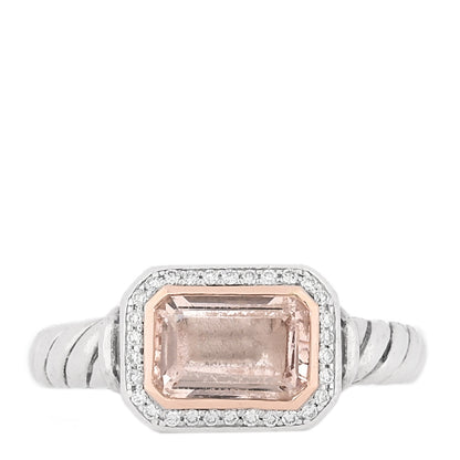 David Yurman Sterling Silver 18K Rose Gold Diamond Morganite 9mm Novella Ring 56 7.75 1 of 5