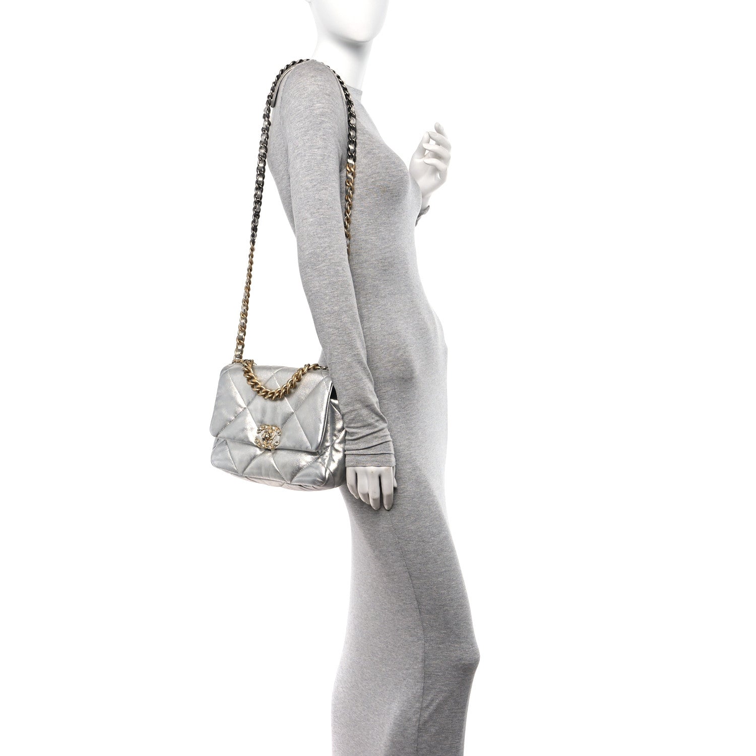 Chanel Metallic Lambskin Quilted Medium Chanel 19 Flap Silver 2 of 10