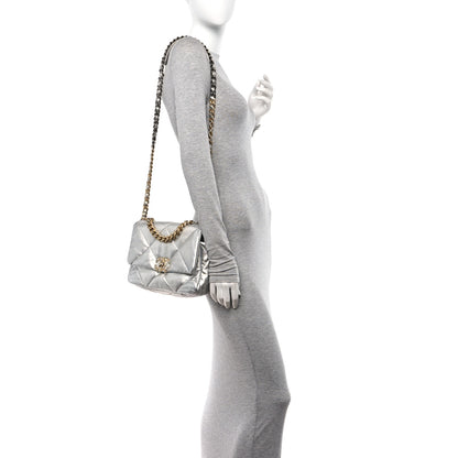 Chanel Metallic Lambskin Quilted Medium Chanel 19 Flap Silver 2 of 10