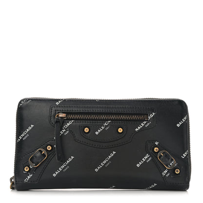 Balenciaga Lambskin Allover Logo Classic Hardware Continental Zip Around Wallet Black 1 of 9