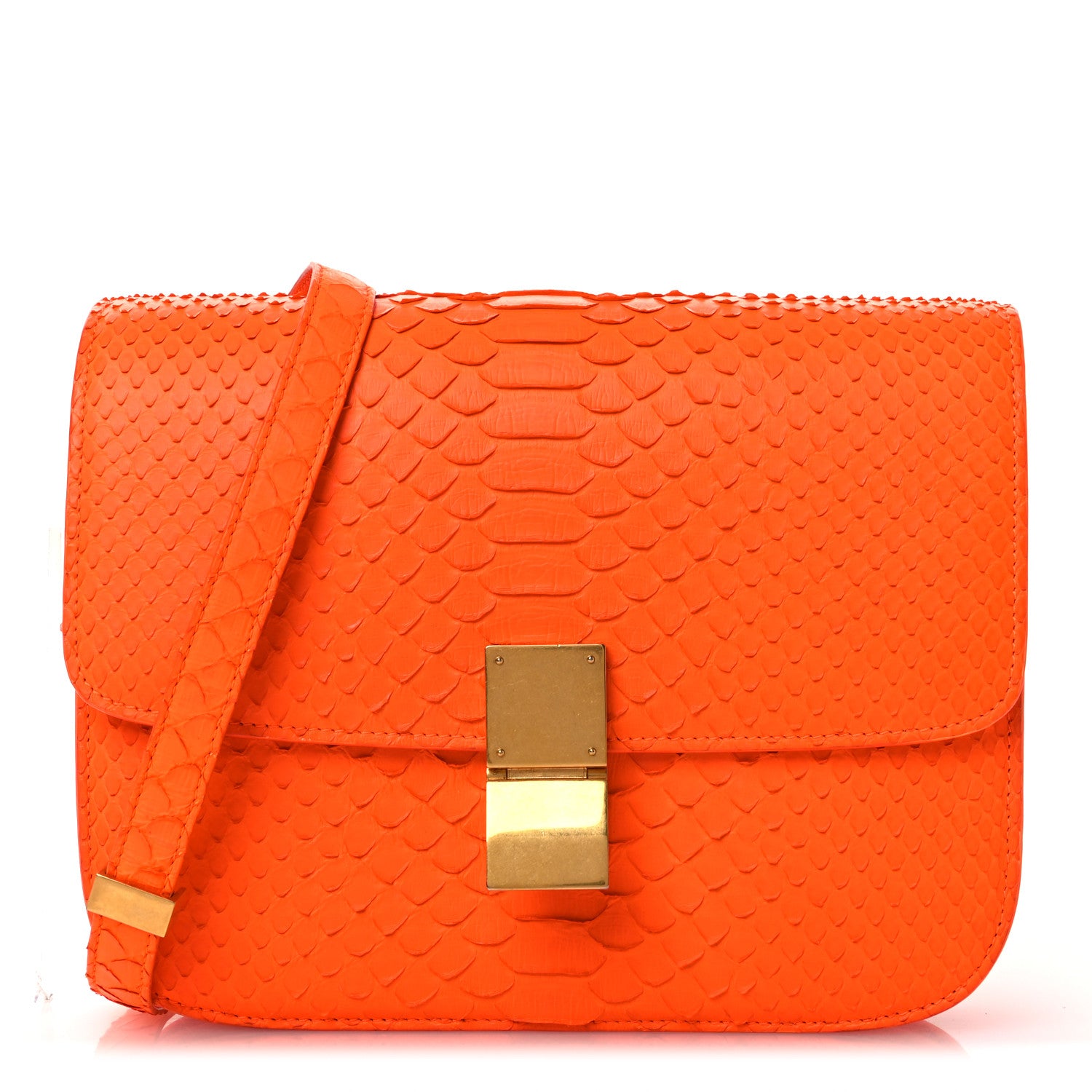 Celine Snakeskin Medium Classic Box Flap Orange 1 of 14