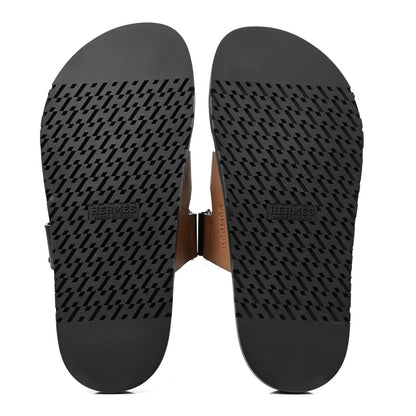 Hermes Calfskin Mens Chypre Sandals 41 Naturel Safari Black 5 of 8