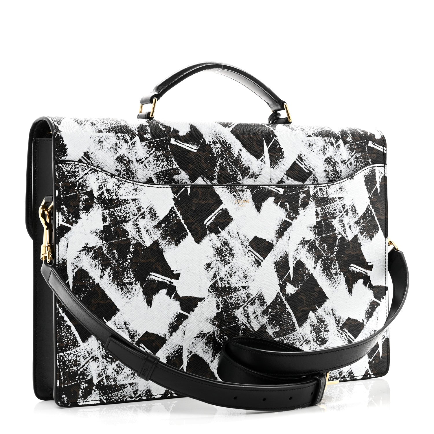 Celine Triomphe Canvas Calfskin Cartable Small Briefcase Black 3 of 11