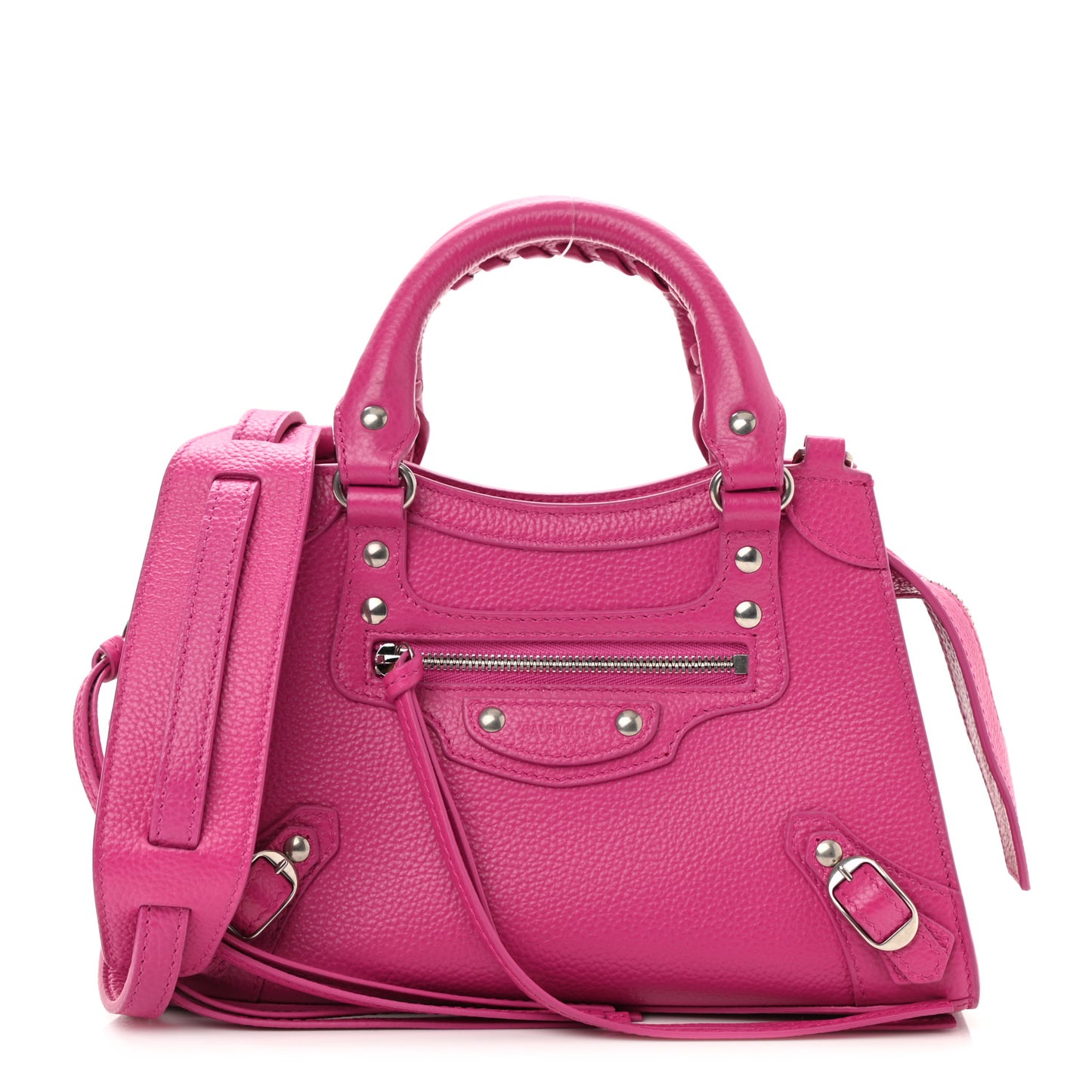 Grained Calfskin Neo Classic Silver Hardware Mini City Fuchsia