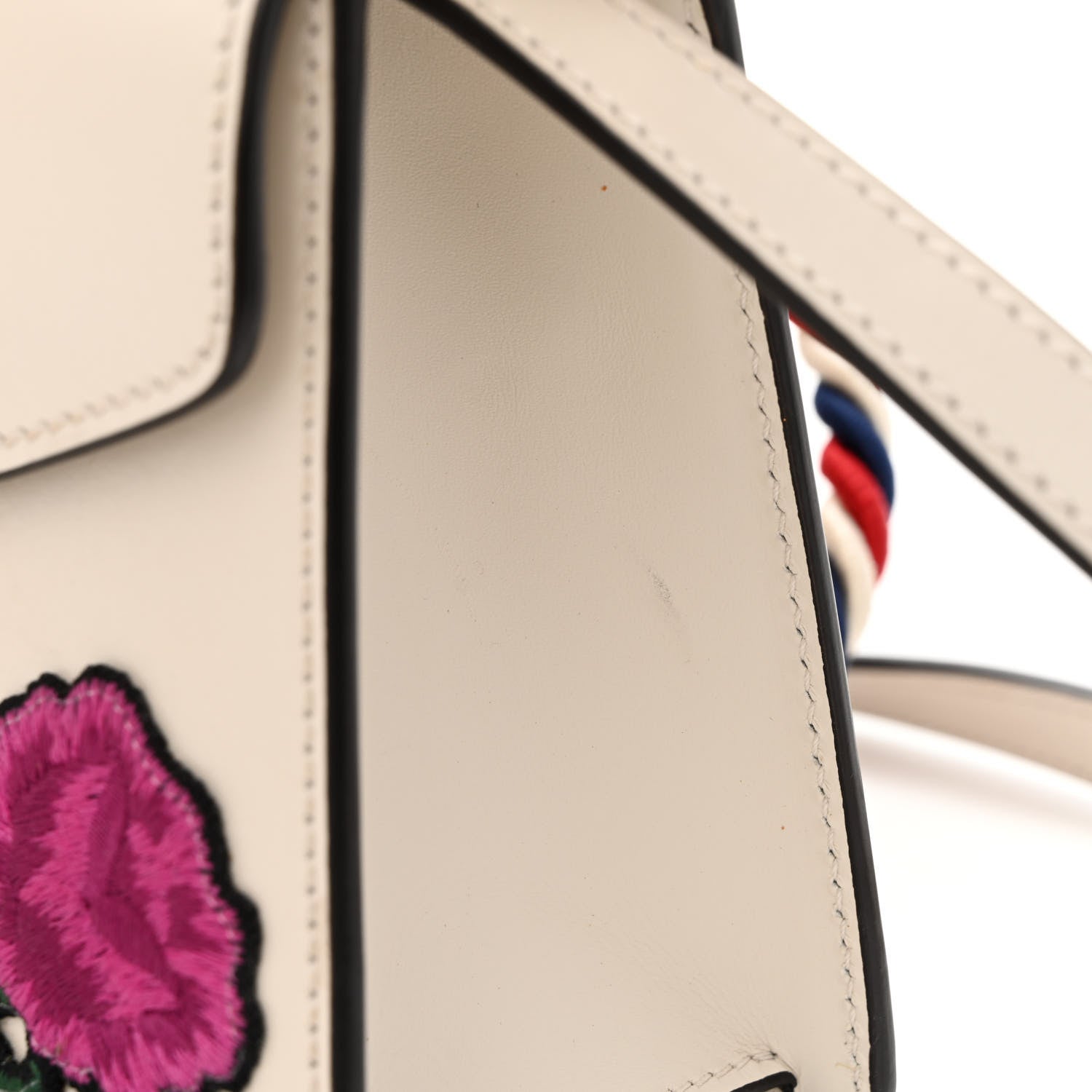 Gucci Calfskin Embroidered Mini Sylvie Top Handle Bag White 13 of 14