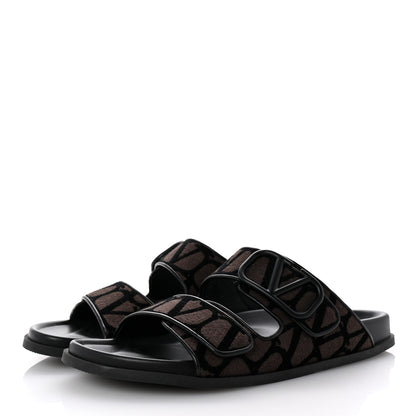 Valentino Garavani Toile Iconographe Vlogo Mens Double Strap Slide Sandals 43 Fondant Black 4 of 10