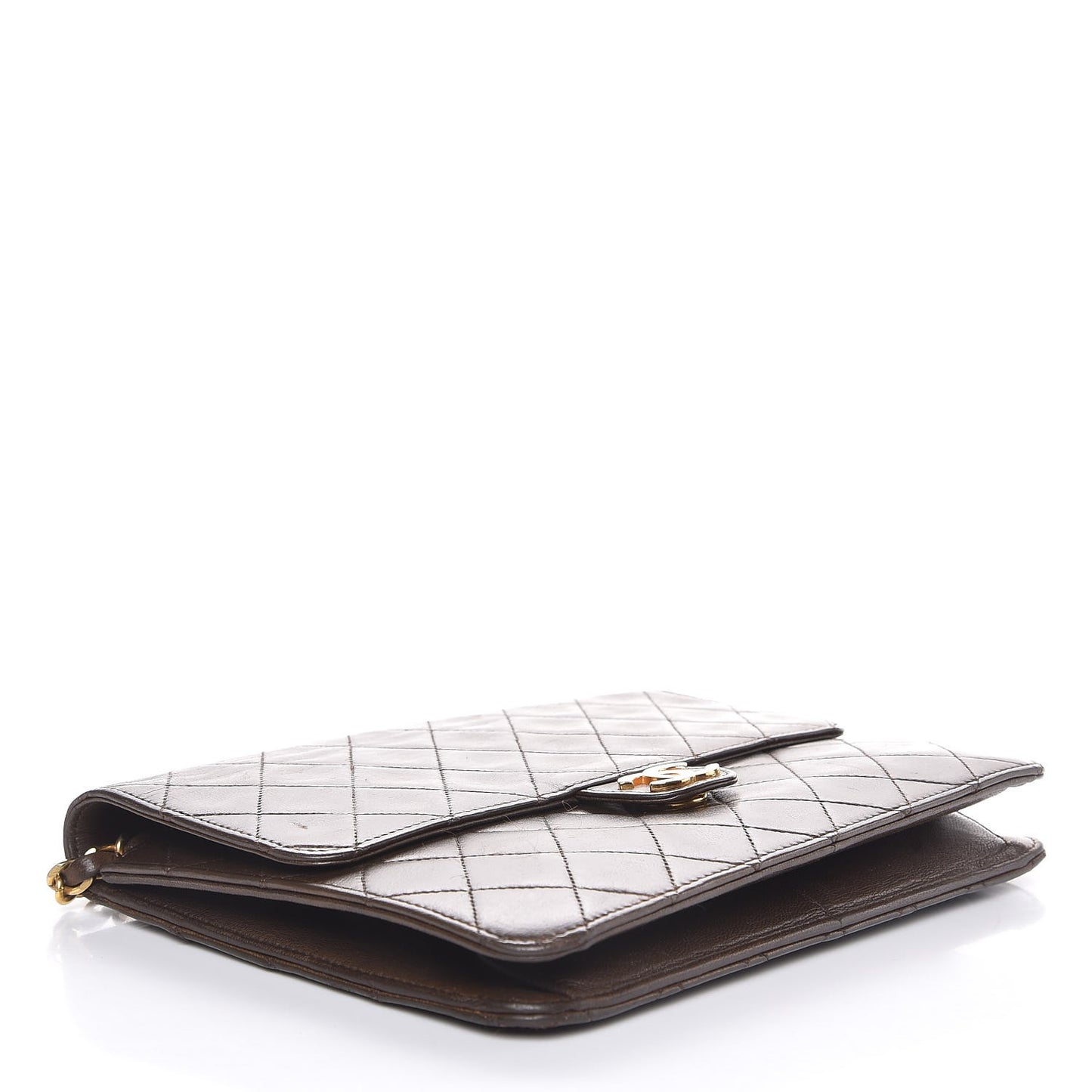 Lambskin Quilted Small Single Flap Brown