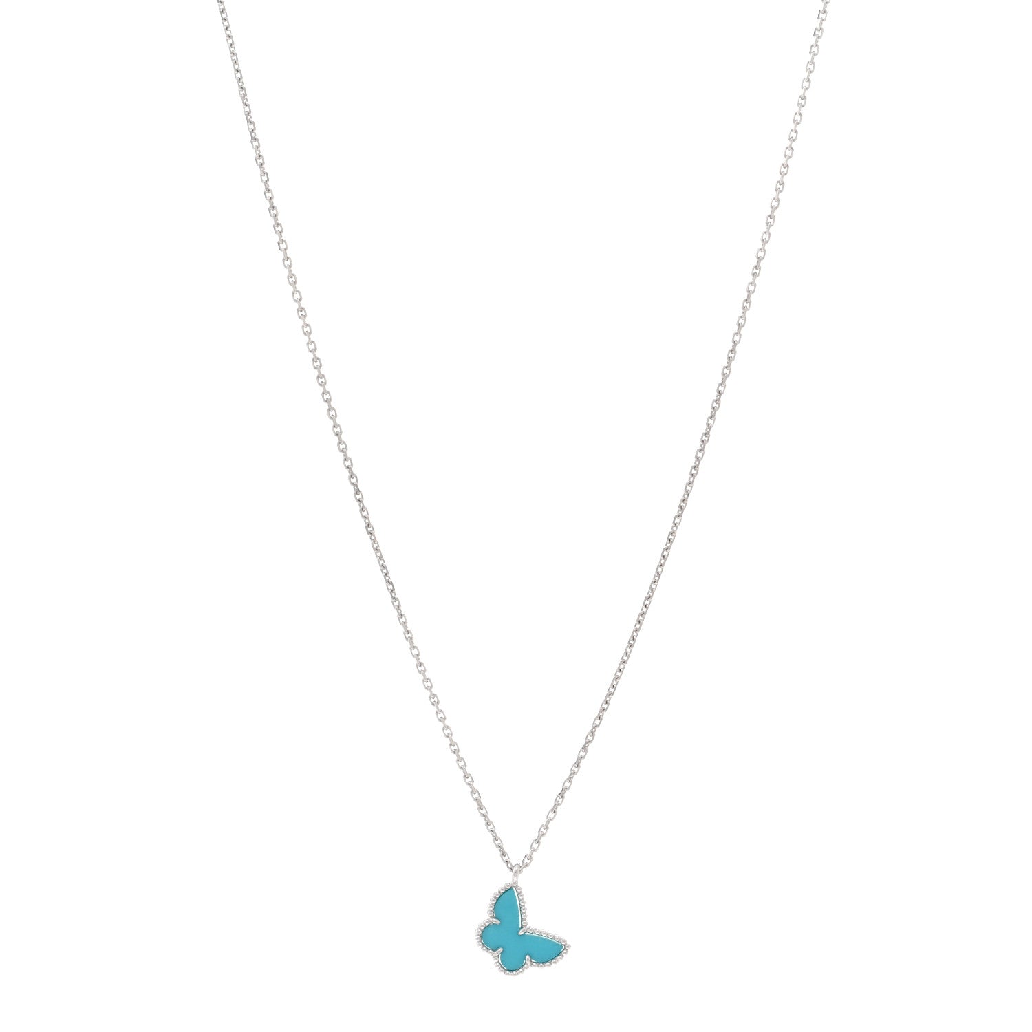 VAN CLEEF & ARPELS 18K White Gold Turquoise Sweet Alhambra Butterfly Pendant Necklace by FASHIONPHILE