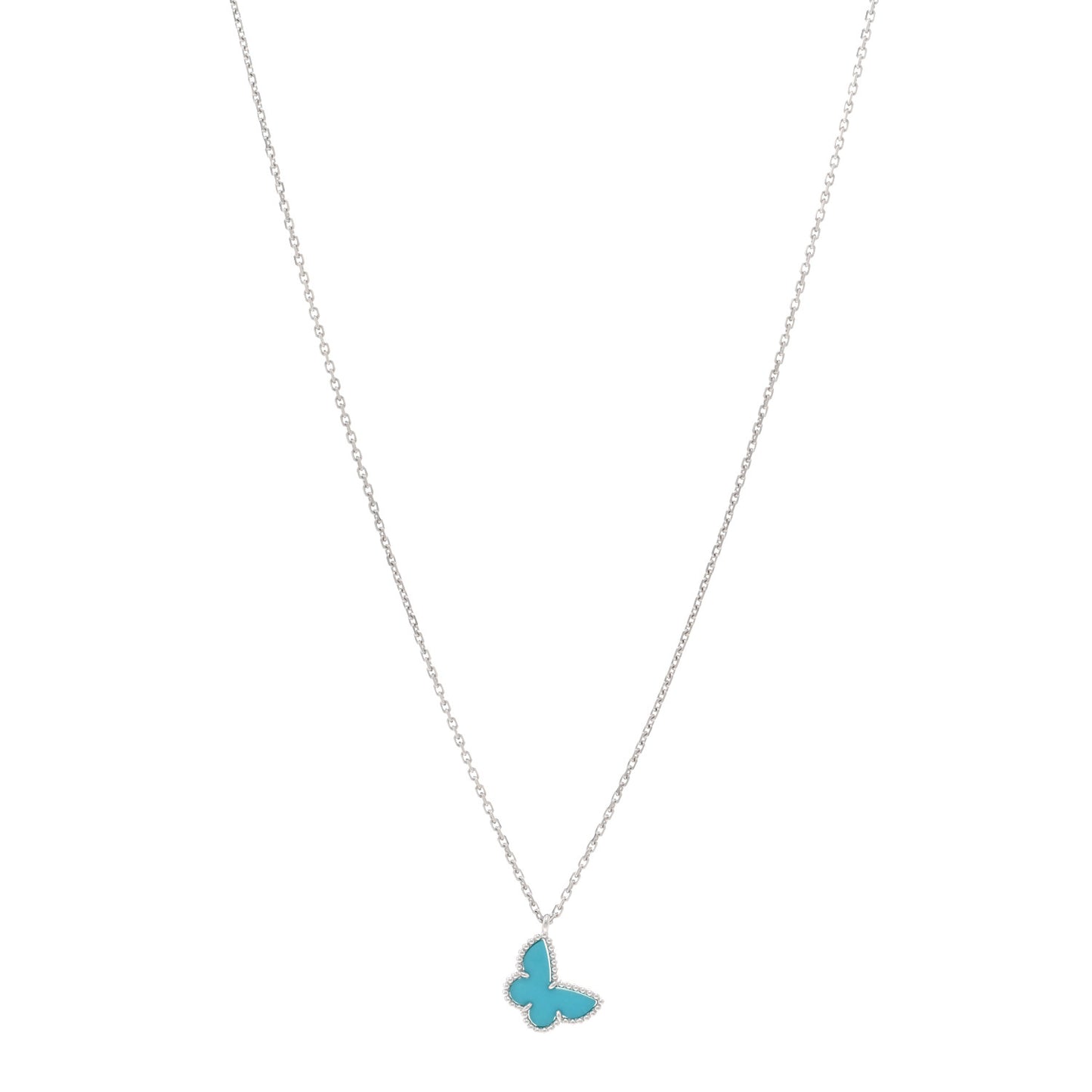 18K White Gold Turquoise Sweet Alhambra Butterfly Pendant Necklace