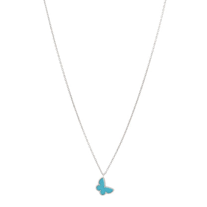 Van Cleef & Arpels 18K White Gold Turquoise Sweet Alhambra Butterfly Pendant Necklace 1 of 6