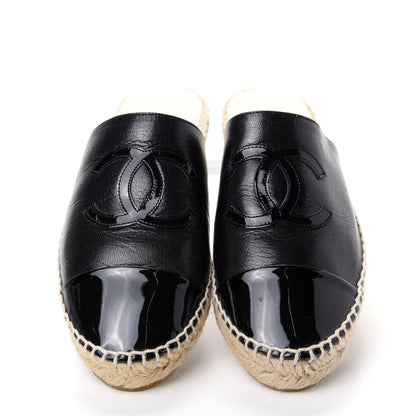 Chanel Goatskin Patent Calfskin CC Espadrille Mules 37 Black 5 of 11