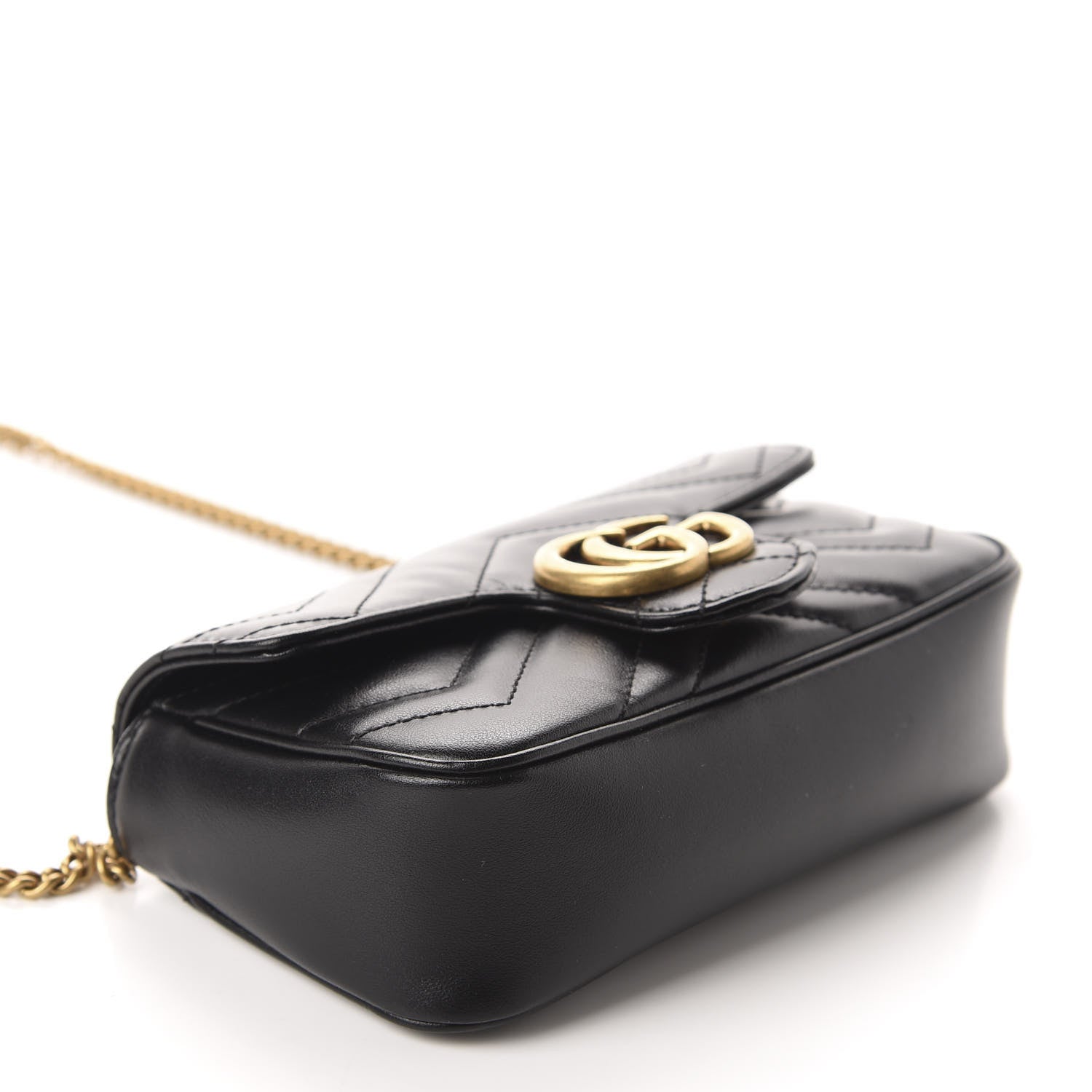 Gucci Calfskin Matelasse Super Mini GG Marmont Shoulder Bag Black 4 of 11