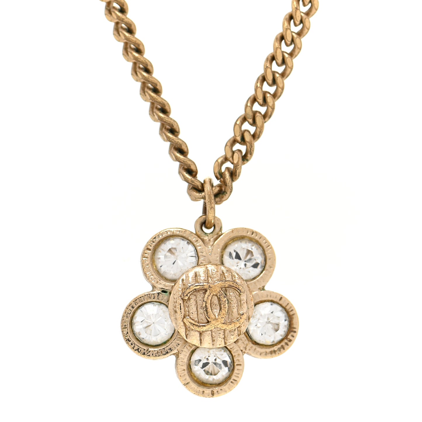 Crystal CC Flower Pendant Necklace Gold
