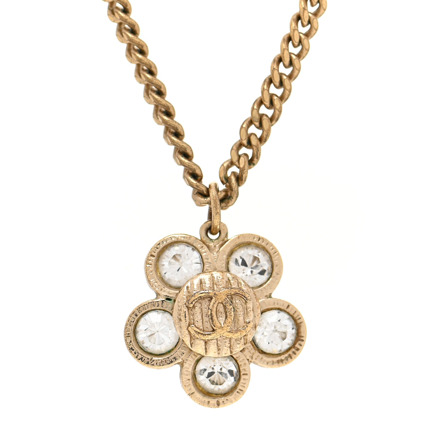Chanel Crystal CC Flower Pendant Necklace Gold 4 of 6