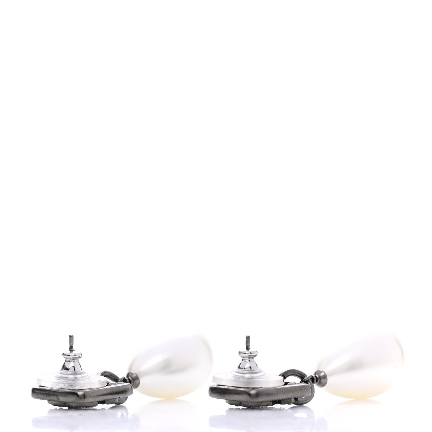 Ruthenium Crystal Pearl CC Square Drop Earrings Pearly White