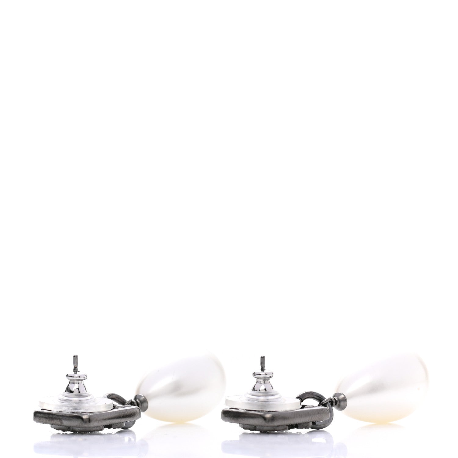 Chanel Ruthenium Crystal Pearl CC Square Drop Earrings Pearly White 3 of 4