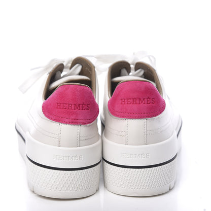 Hermes Calfskin Suede Goatskin Womens Voltage Sneakers 39 Blanc Rose Fuchsia 5 of 10