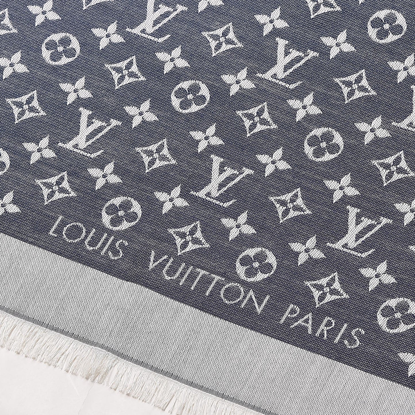Silk Wool Monogram Denim Shawl Blue