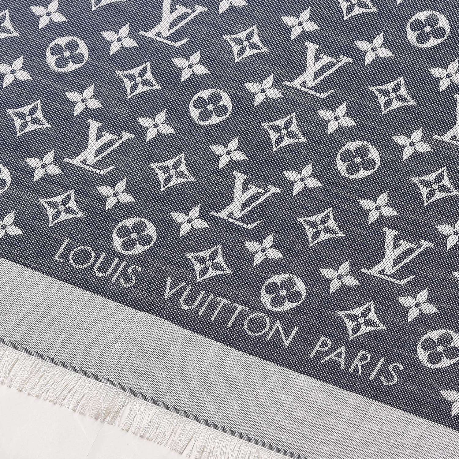 Louis Vuitton Silk Wool Monogram Denim Shawl Blue 3 of 4