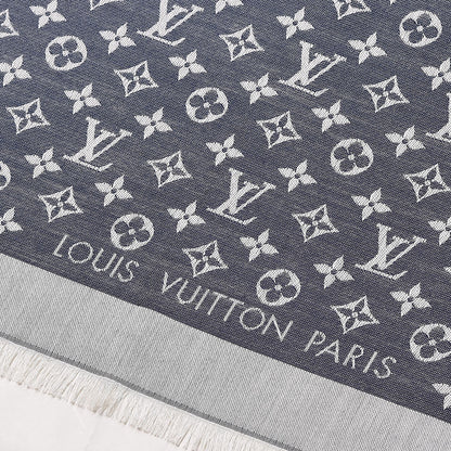 Louis Vuitton Silk Wool Monogram Denim Shawl Blue 3 of 4
