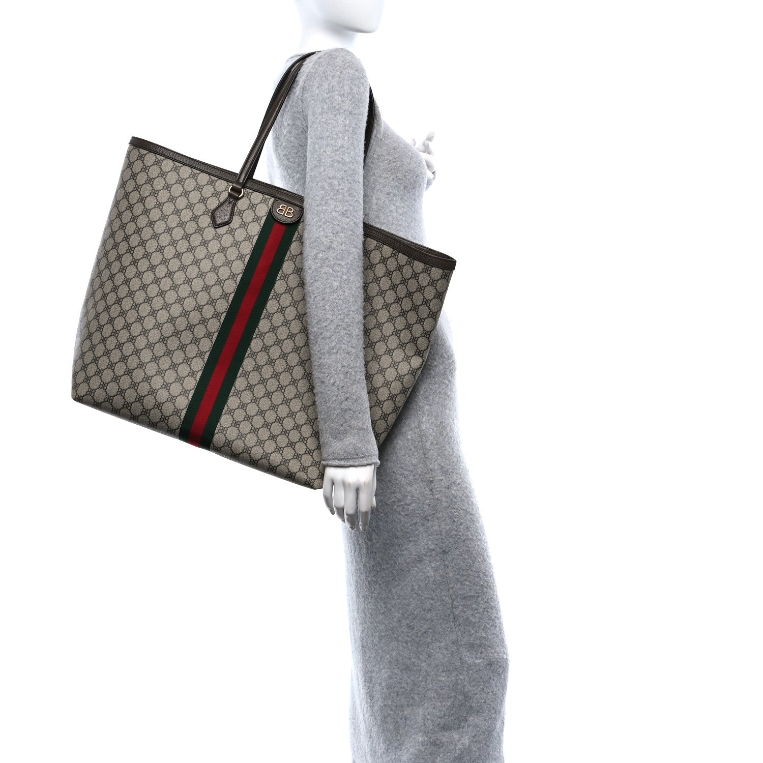Gucci X BALENCIAGA BB Supreme Monogram Web Large Ophidia Shopping Tote Beige New Acero 2 of 10
