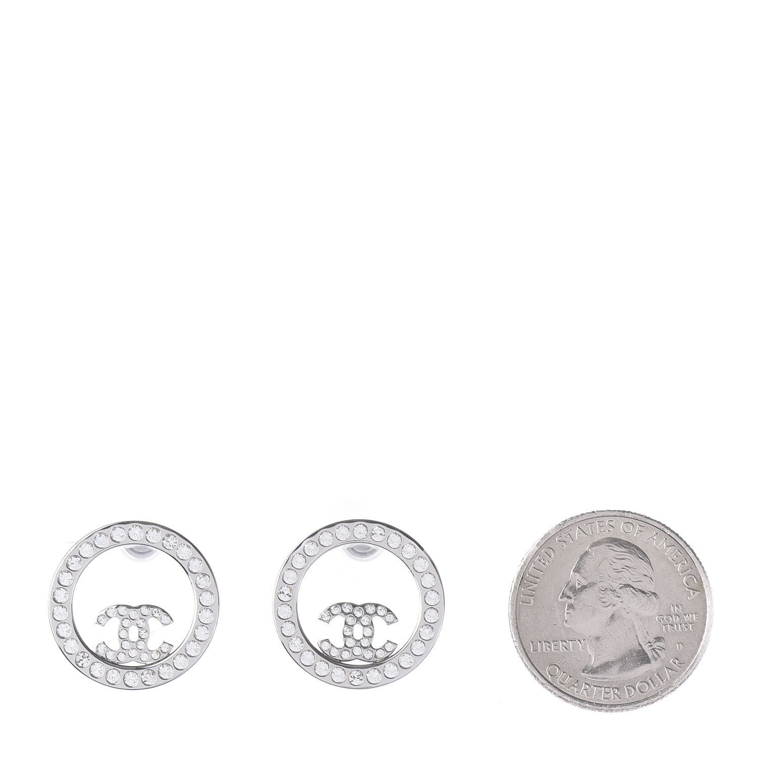Chanel Crystal CC Round Earrings Silver 2 of 4