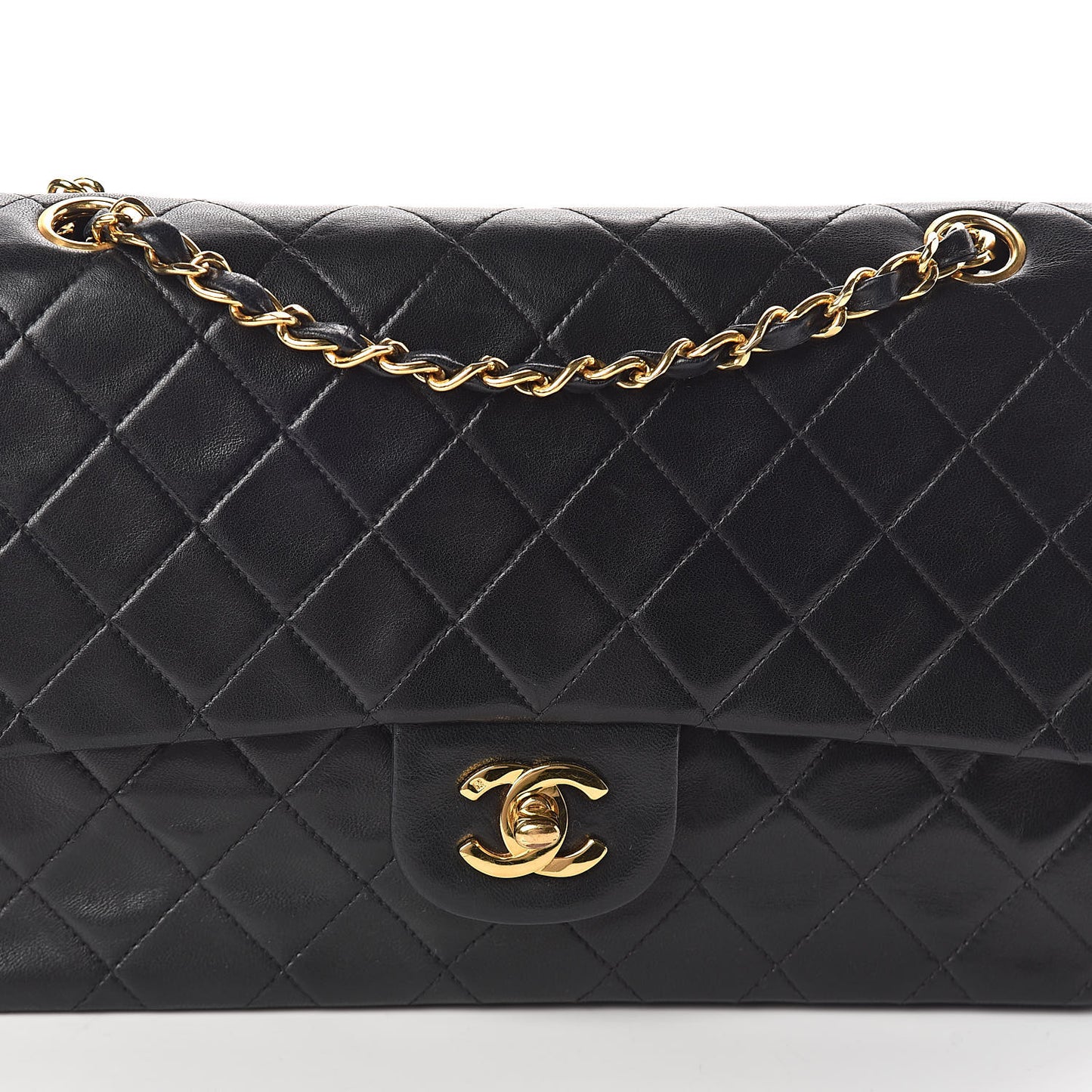 Lambskin Quilted Medium Double Flap Black