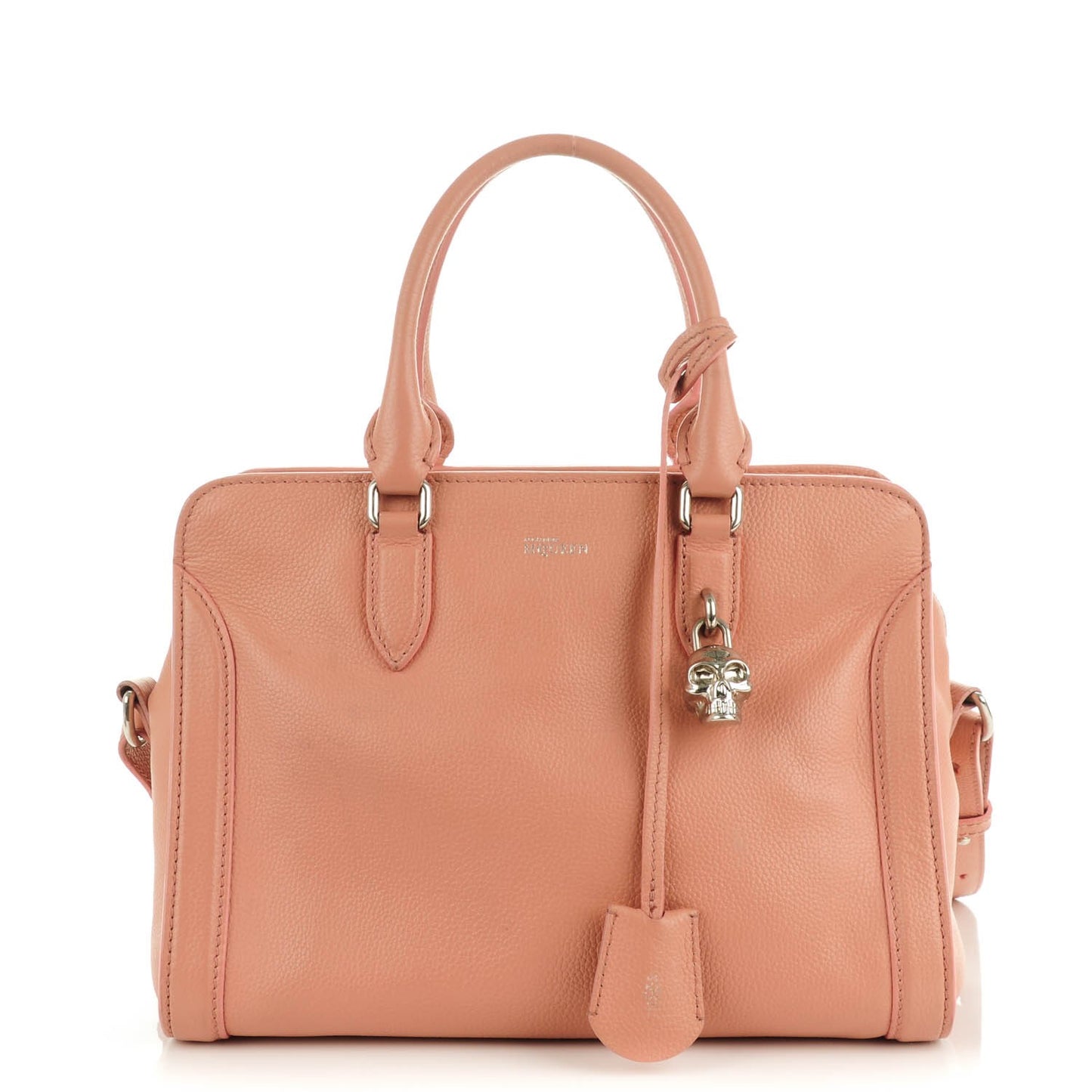 Pebbled Calfskin Small Skull Padlock Zip Around Tote Pink
