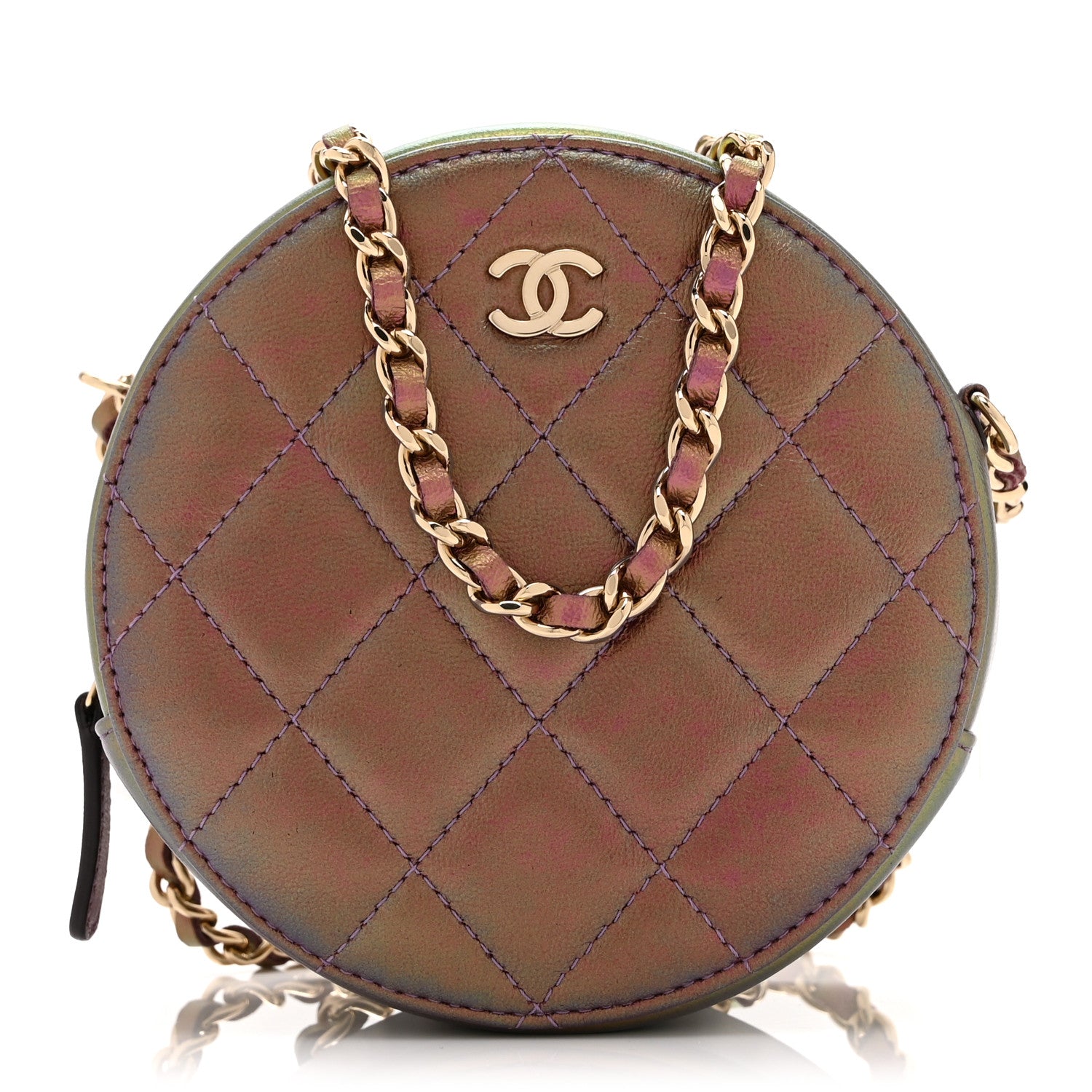 Chanel Iridescent Lambskin Quilted Round Clutch With Chain Purple 1 of 10