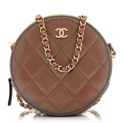 Chanel Iridescent Lambskin Quilted Round Clutch With Chain Purple 1 of 10