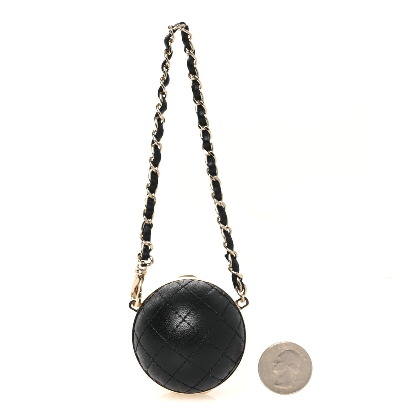 Lambskin Quilted Sphere Mini Bag Charm Black