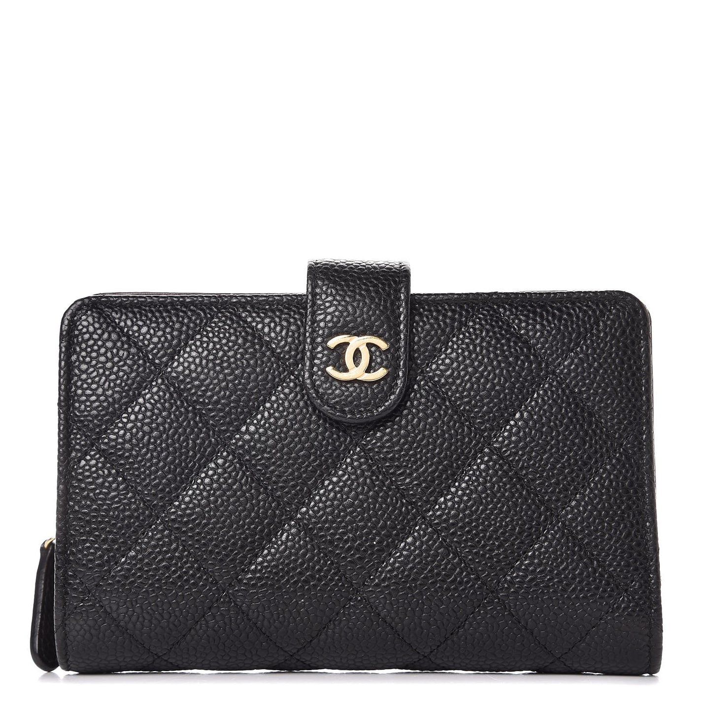 Caviar Quilted Zipped Pocket Wallet Black