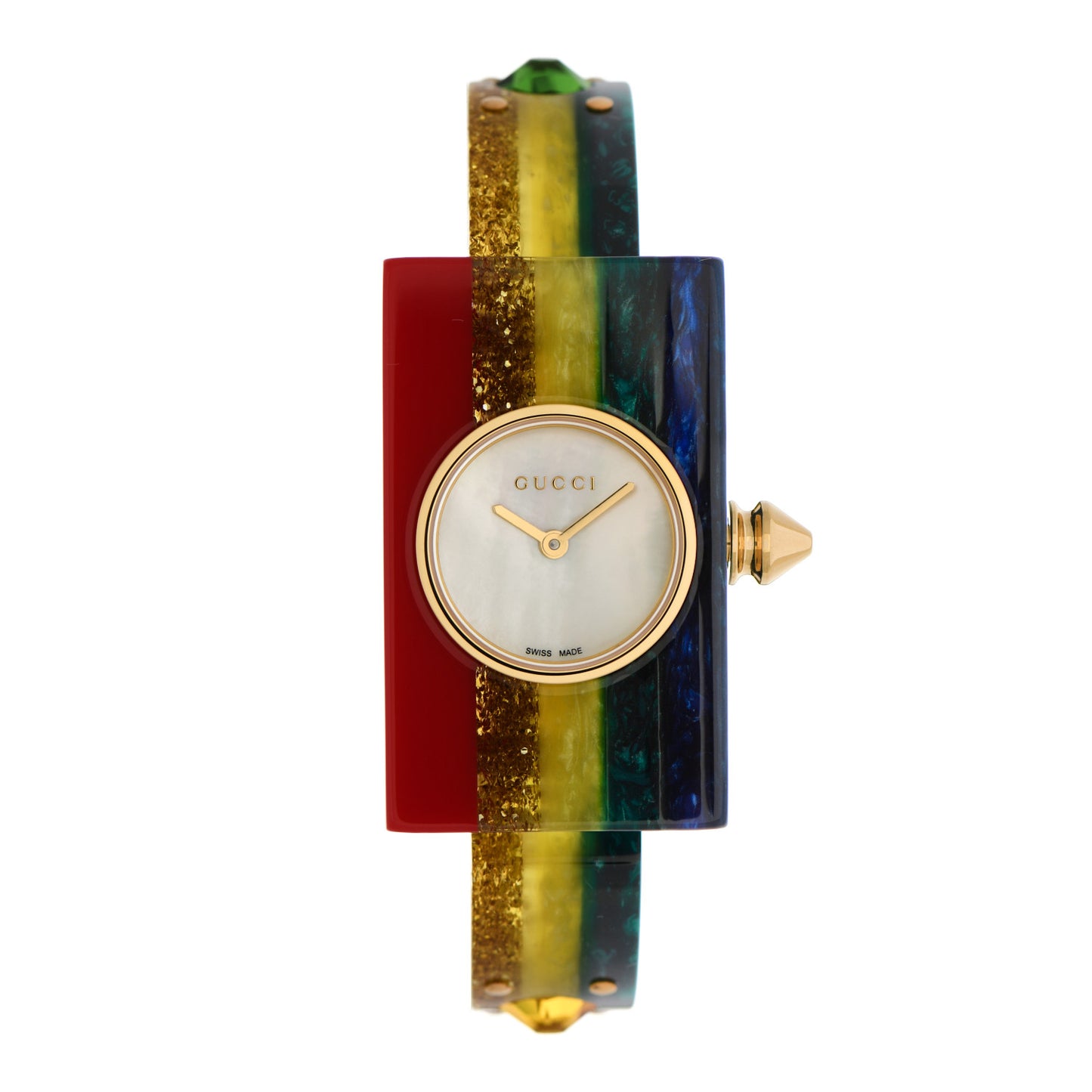Stainless Steel Plexiglass Mother of Pearl 24mm Rainbow Quartz Watch