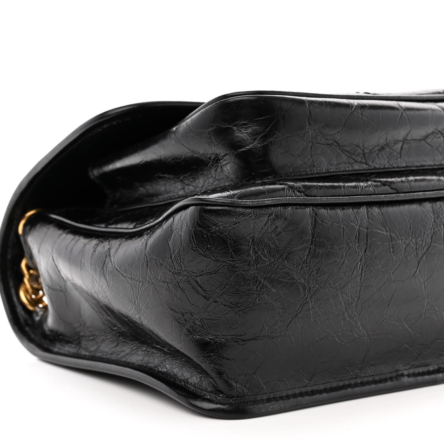 Crinkled Calfskin Matelasse Monogram Medium Niki Chain Satchel Black