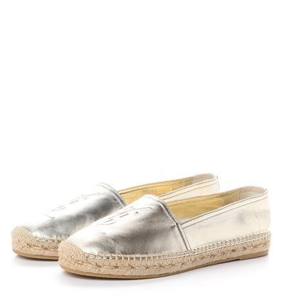 Saint Laurent Metallic Lambskin Monogram Espadrilles 39.5 Platino 3 of 7