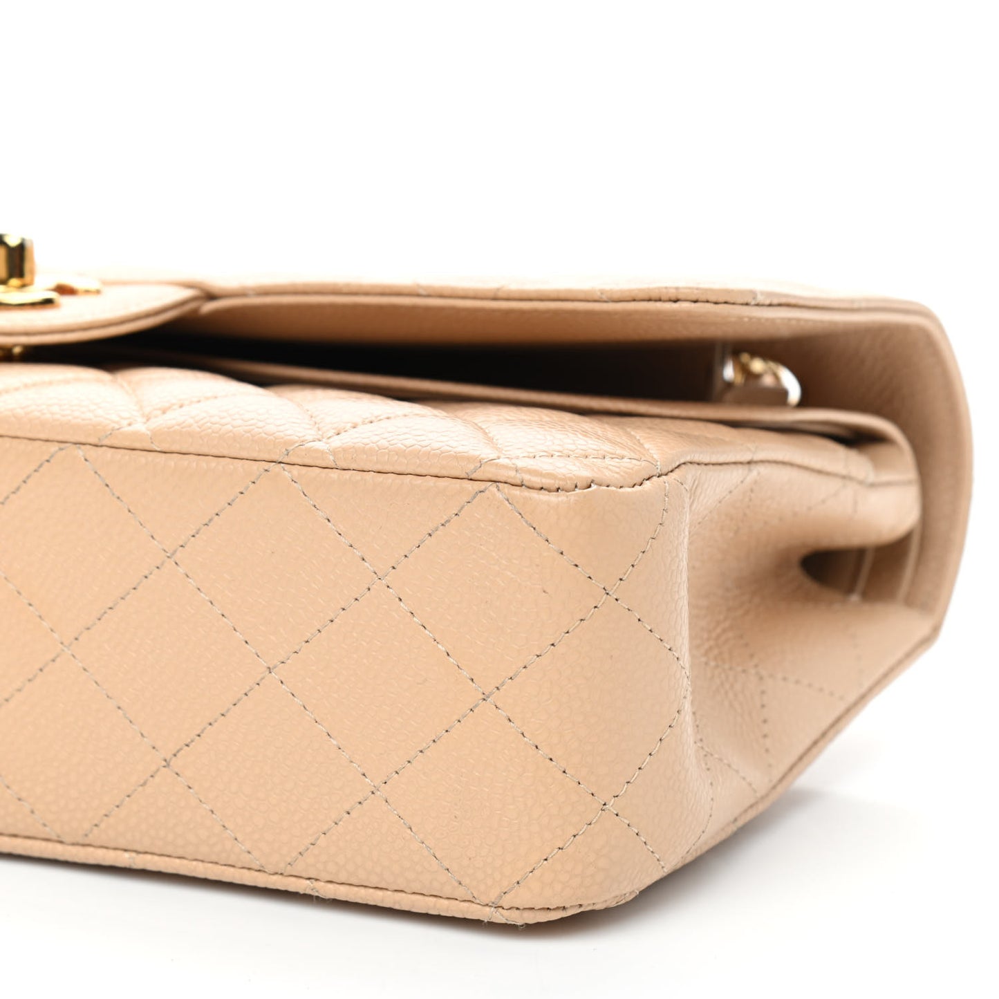 Caviar Quilted Medium Double Flap Beige Clair
