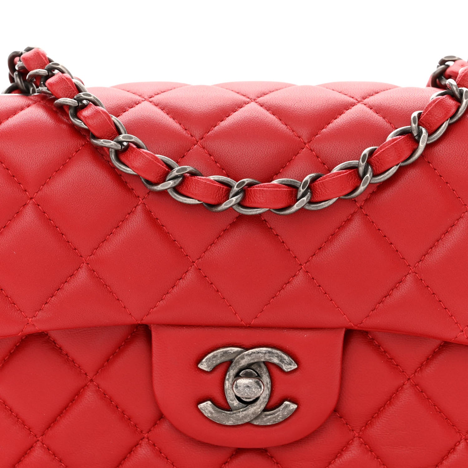 Chanel Lambskin Quilted Mini Rectangular Flap Red 8 of 11