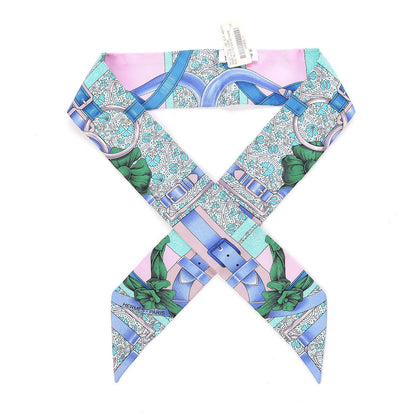 Hermes Silk Grand Manege Fleuri Twilly Rose Pale Turquoise Parme 1 of 5