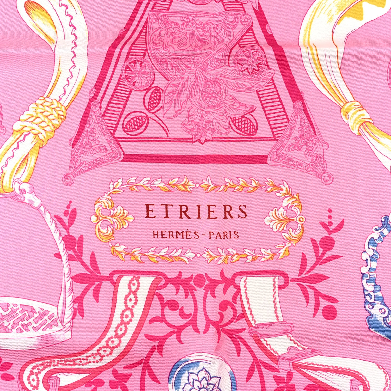 Hermes Silk Etriers Remix Scarf 90 Rose Jaune Vert 2 of 3