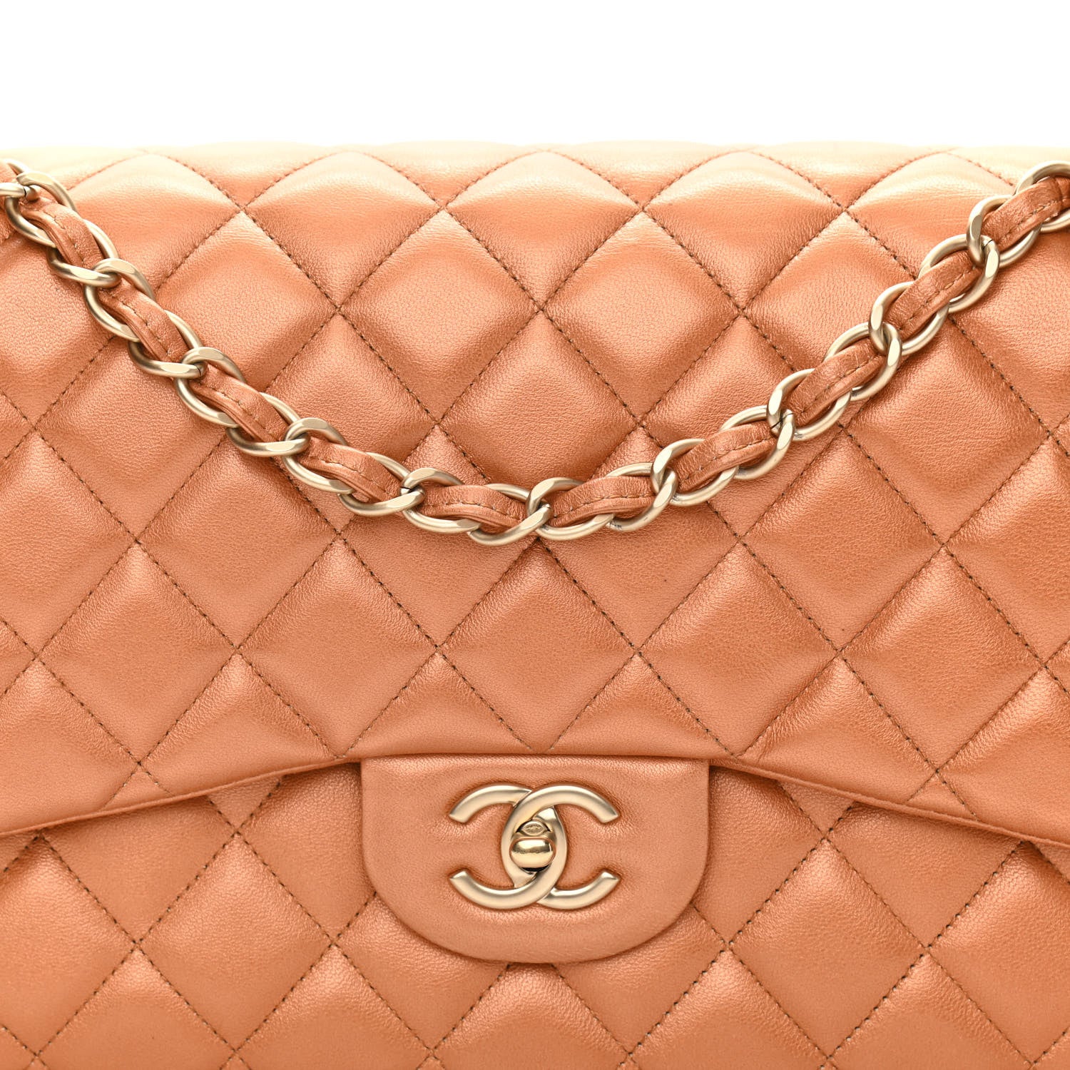 Chanel Metallic Lambskin Quilted Jumbo Double Flap Copper 8 of 15