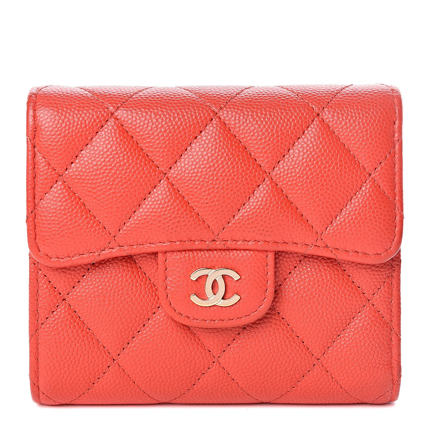 Caviar Quilted Compact Flap Wallet Red