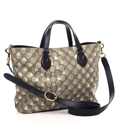 Gucci Soft GG Supreme Monogram Bees Small Crossbody Tote Beige Oro Black 3 of 11