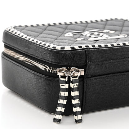 Chanel Caviar Quilted Striped Medium CC Filigree Vanity Case Black White 9 of 10