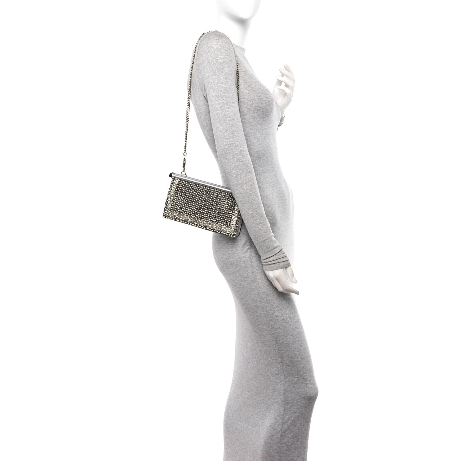 Valentino Garavani Nappa Beaded Embellished Carry Secrets Clutch Silver 2 of 11