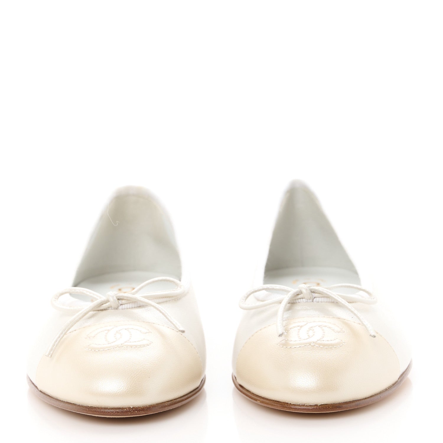 Chanel Iridescent Lambskin Cap Toe CC Ballerina Flats 37.5 White 2 of 9