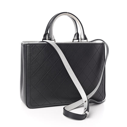 Chanel Bullskin Stitched Bi-Color Medium Shopping Tote Black Silver 3 of 10