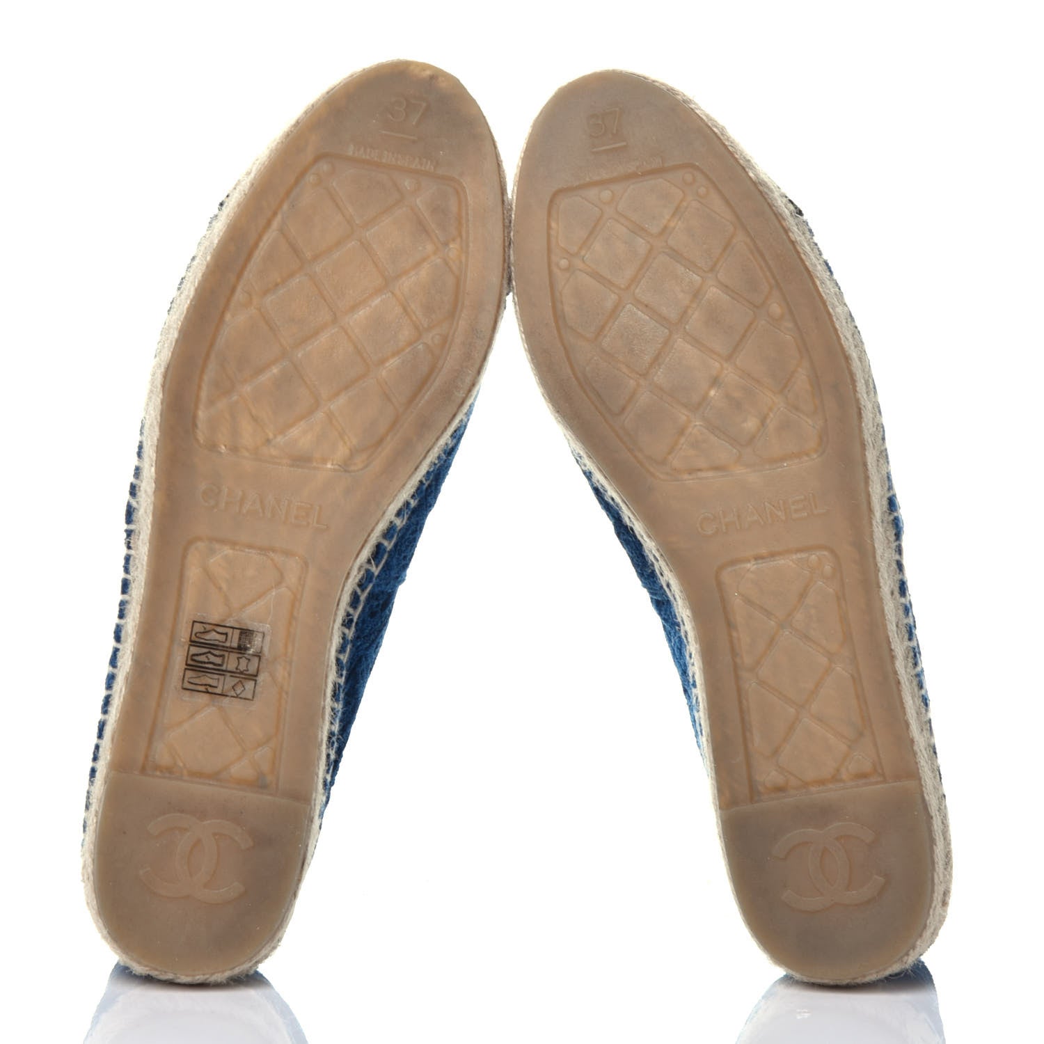 Chanel Velvet Grosgrain Quilted Camellia CC Espadrilles 37 Navy Black 5 of 7