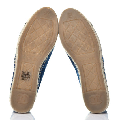 Chanel Velvet Grosgrain Quilted Camellia CC Espadrilles 37 Navy Black 5 of 7